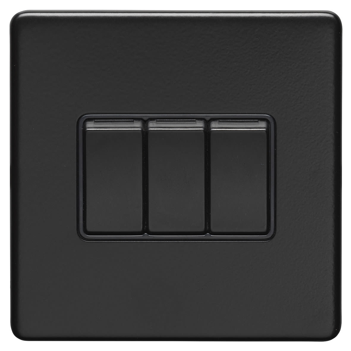 Concealed 10A 3 Gang 2 Way Screwless Flat Plate Light Switch - Matt Black/Black