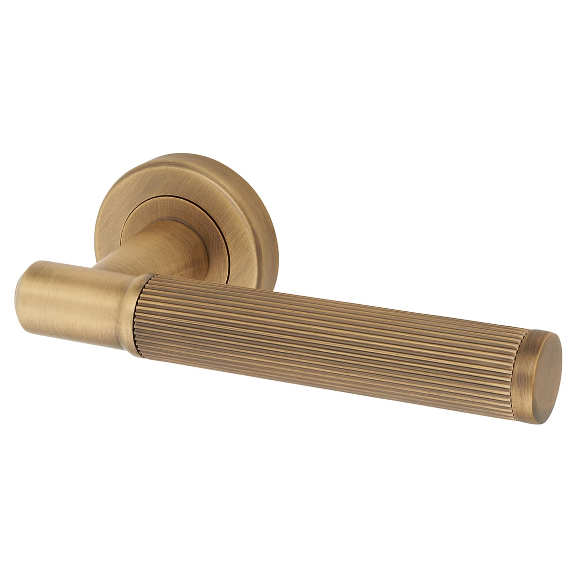 Brass Antique Brass Lines Door Handles on Round Rose - Image Range