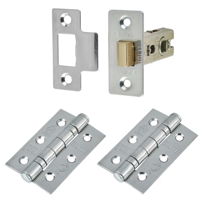 Tubular Latch Pack - 44mm Backset - 2 x Ball Bearing Hinges - Polished Chrome