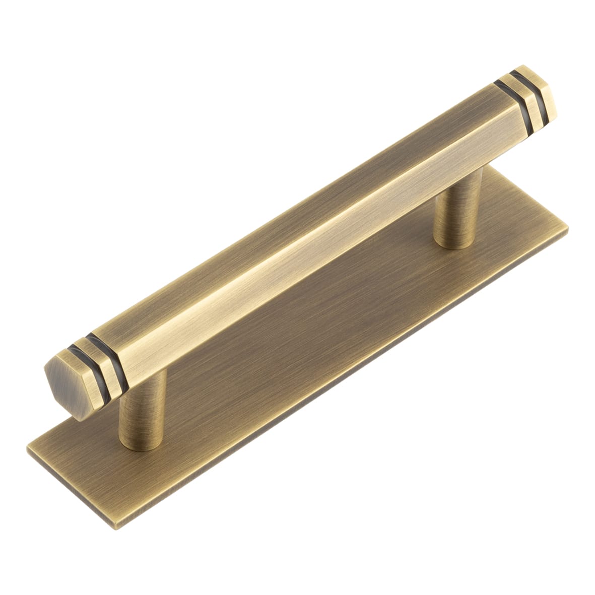 Nile 15mm Hex T-Bar Cabinet Pull Handle on Plain Backplate - 96mm c/c - Antique Brass