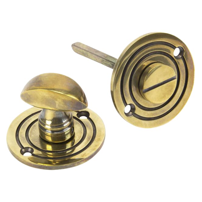 Reeded Bathroom Turn & Release - 50mm Diameter - Aged Brass
