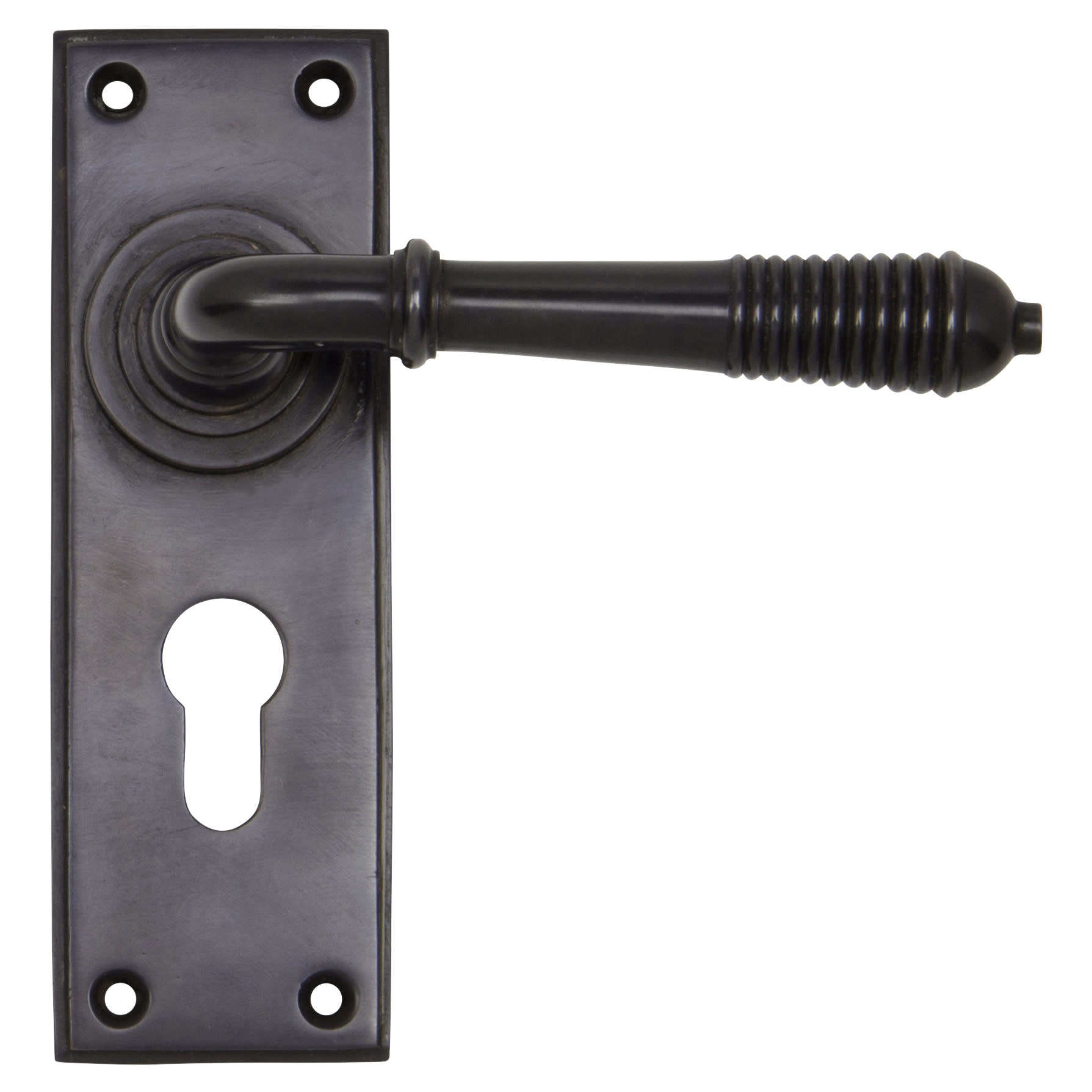 Aged Bronze Reeded Euro Lock Door Handles - 152 x 50mm