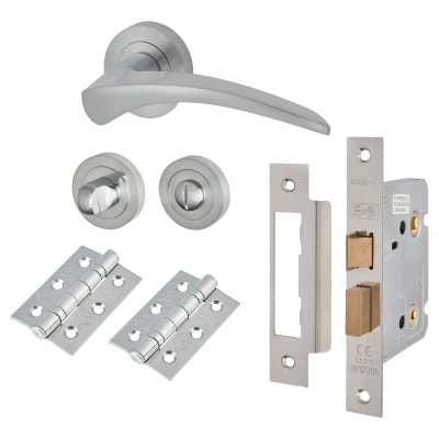 Satin Chrome Bathroom Lock Door Handles on Rose Pack - Aston Range