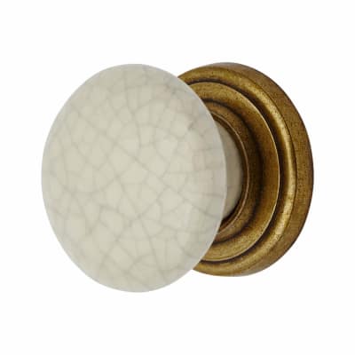 Porcelain Crackle Glaze Round Cabinet Knob - 39mm Diameter - Antique Brass