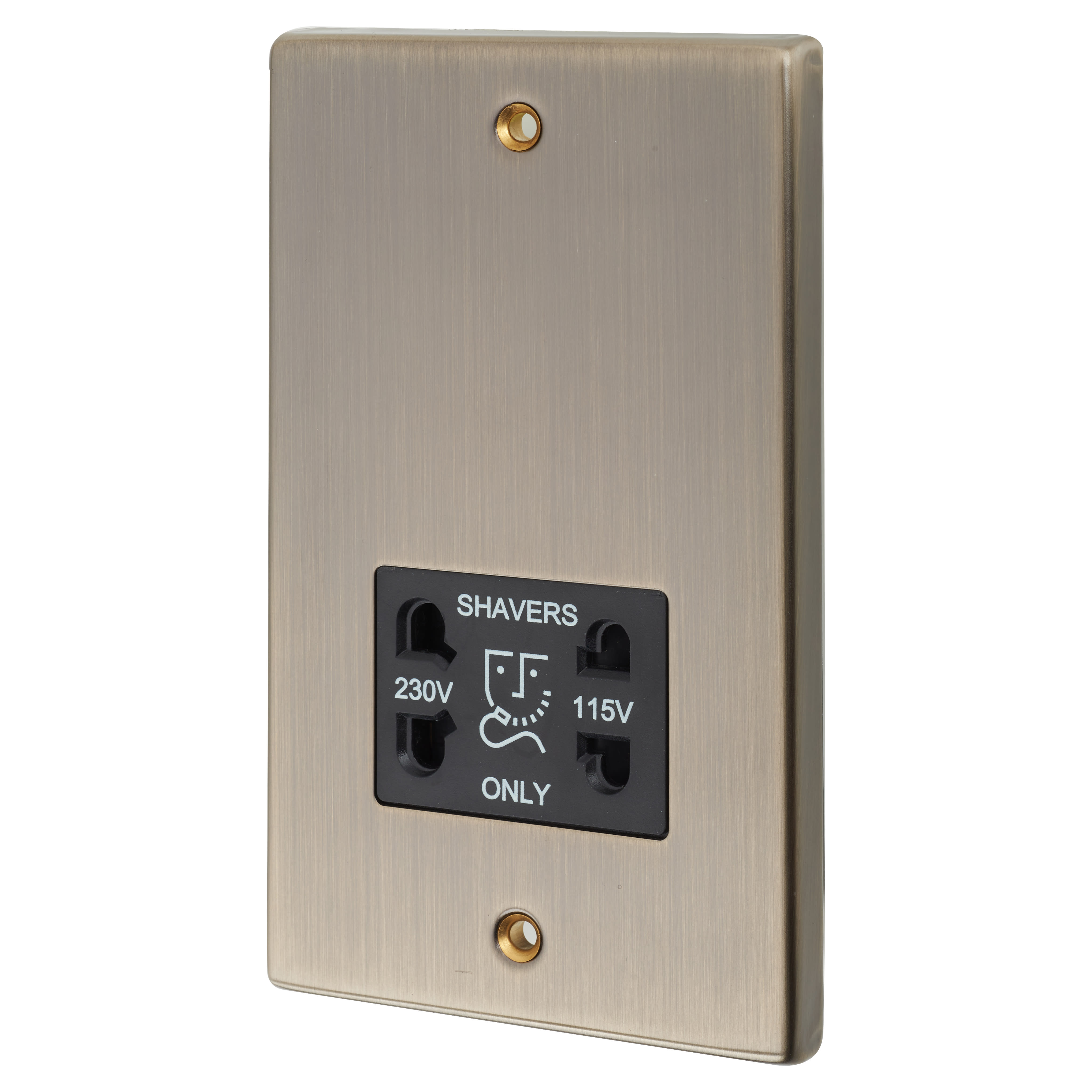 115/230V Dual Voltage Shaver Socket - Antique Brass with Black Insert