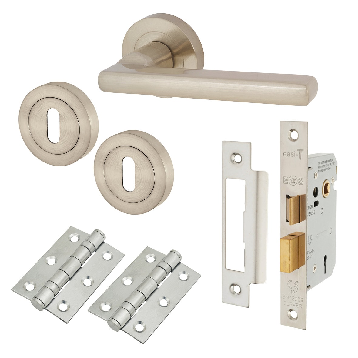 Satin Nickel 3 Lever Sashlock Door Handles on Rose Pack - Sophia Range