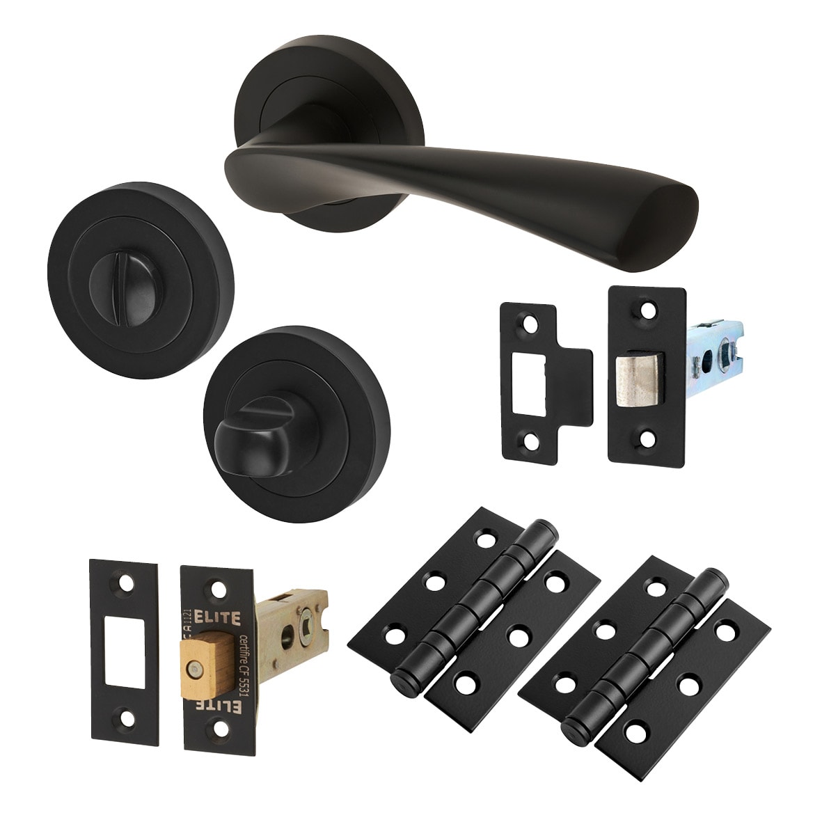 Matt Black Bathroom Deadbolt Lock Door Handles on Rose Pack - Ariel Range