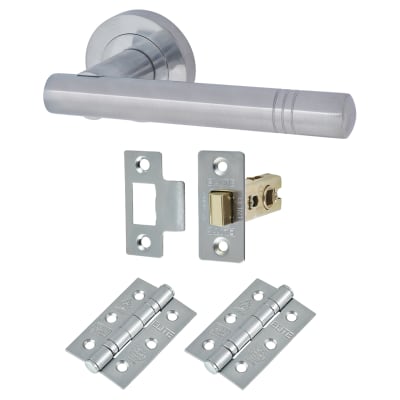 Satin Chrome Latch Door Handles on Rose Pack - Dakota Range