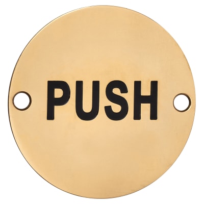 Push Door Sign - 75mm Diameter - Polished Brass