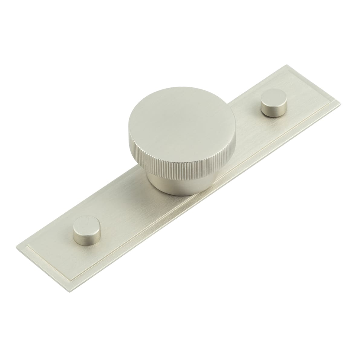 Thaxted Lines Round Cabinet Knob on Stepped Backplate - 40mm Diameter - Satin Nickel
