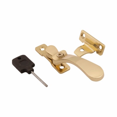 Victorian Locking Wedge Casement Window Fastener - Reversible - Polished Brass
