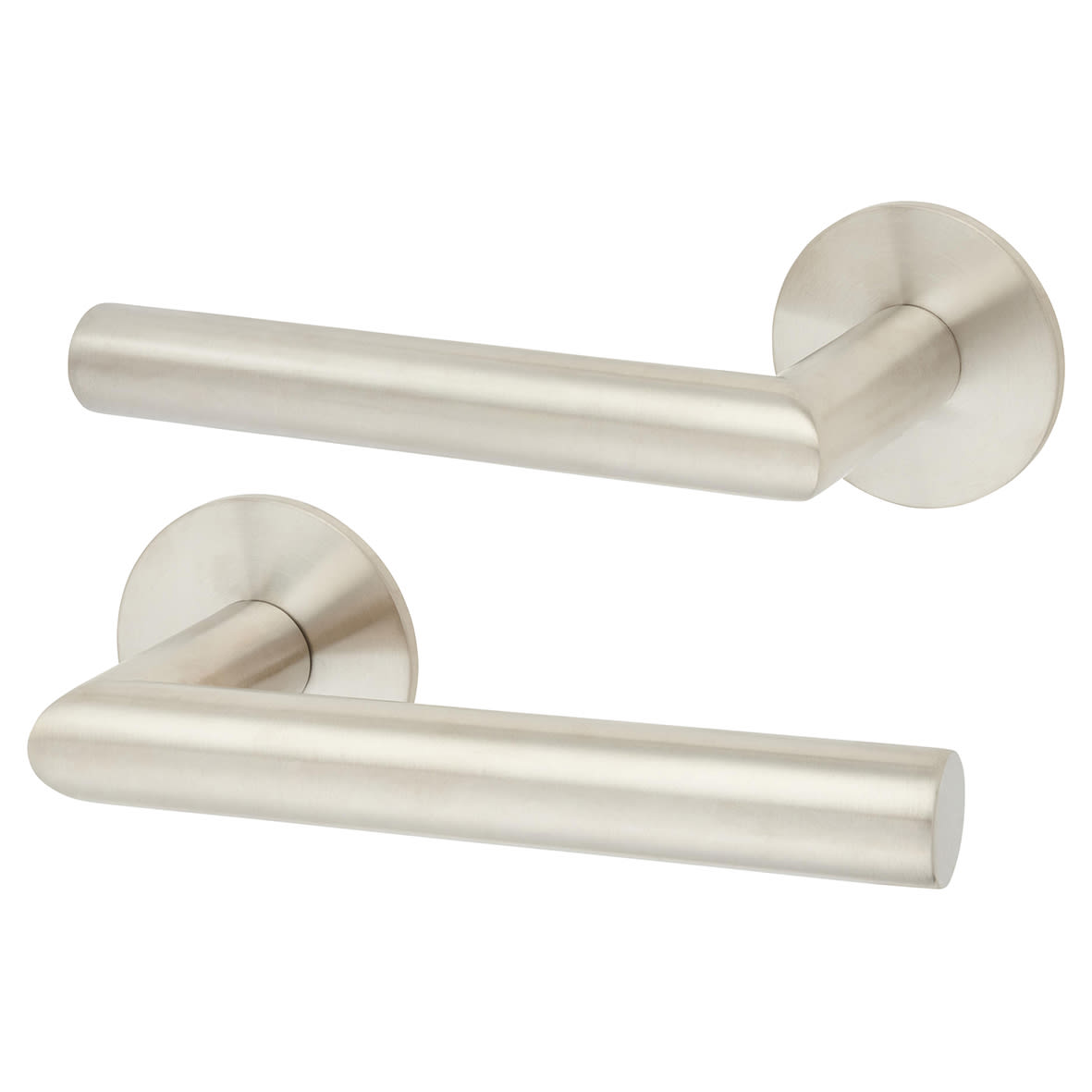 Satin Stainless Steel Door Handles on Round Slim Rose - Schema Minim Range