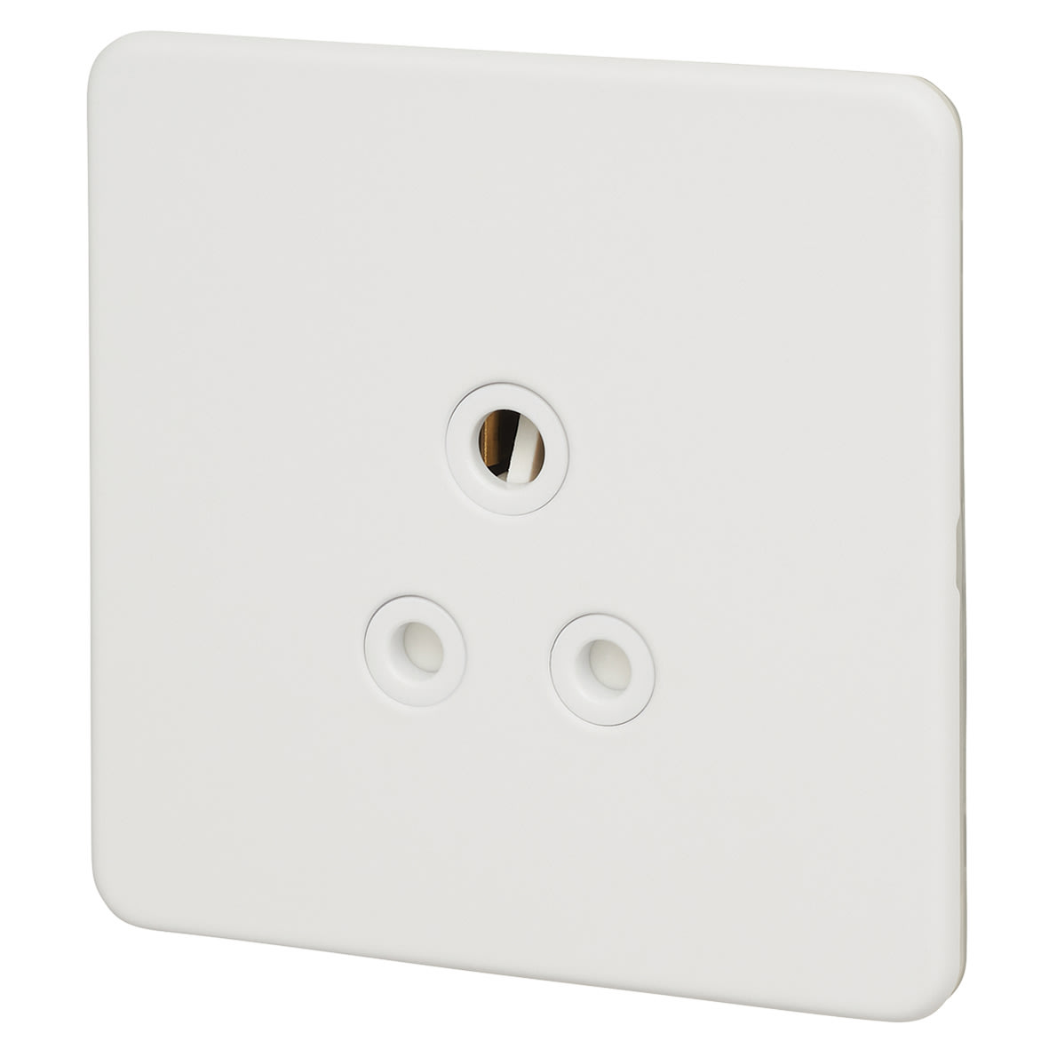 5A Screwless Flat Plate Unswitched Round Pin Socket - Matt White with White Insert