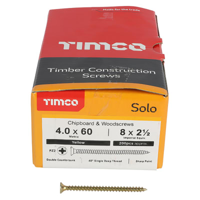 Solo Chippy Pozi Countersunk Wood Screws - 4.0 x 60mm - Yellow Zinc - Pack of 200