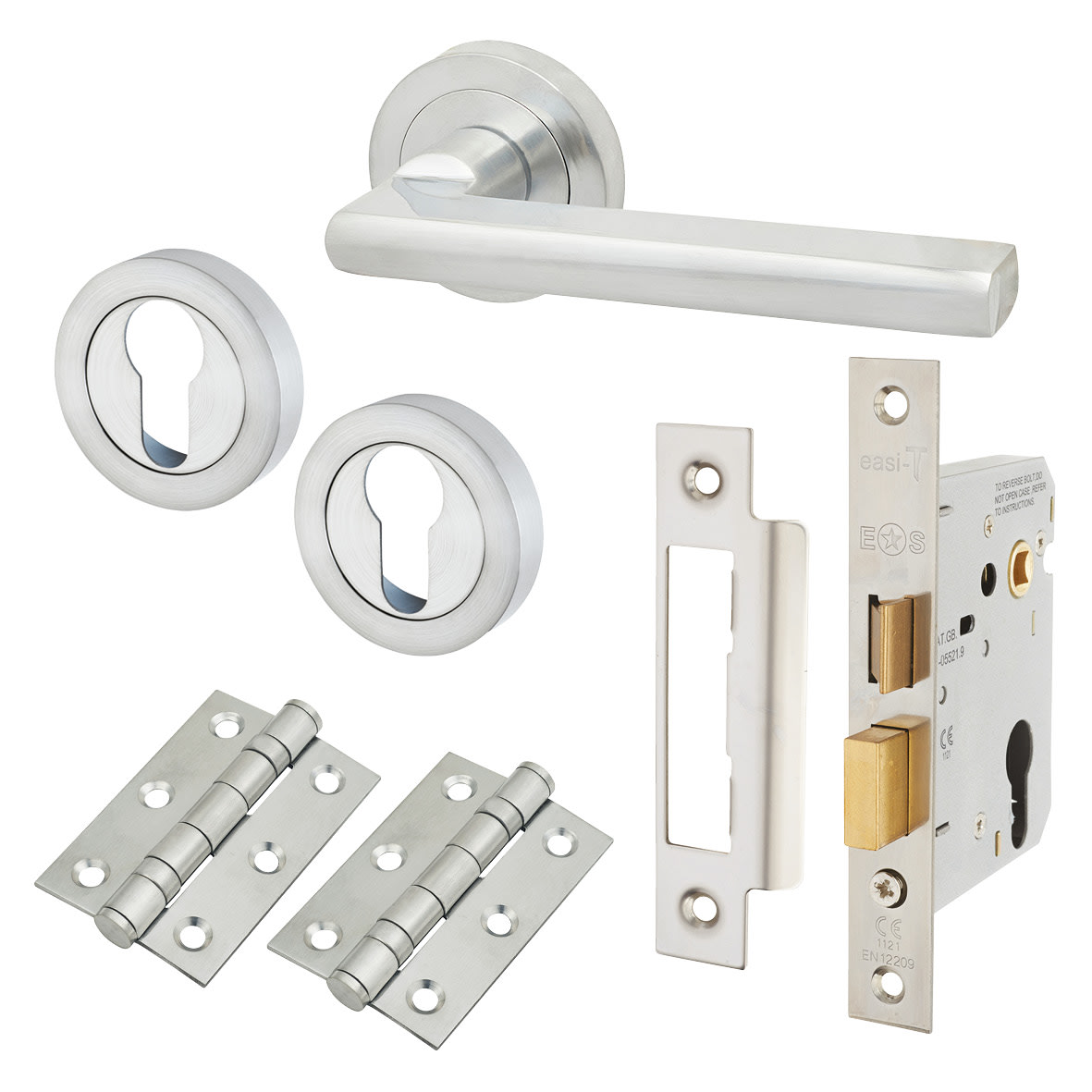 Satin Chrome Euro Lock Door Handles on Rose Pack - Sophia Range