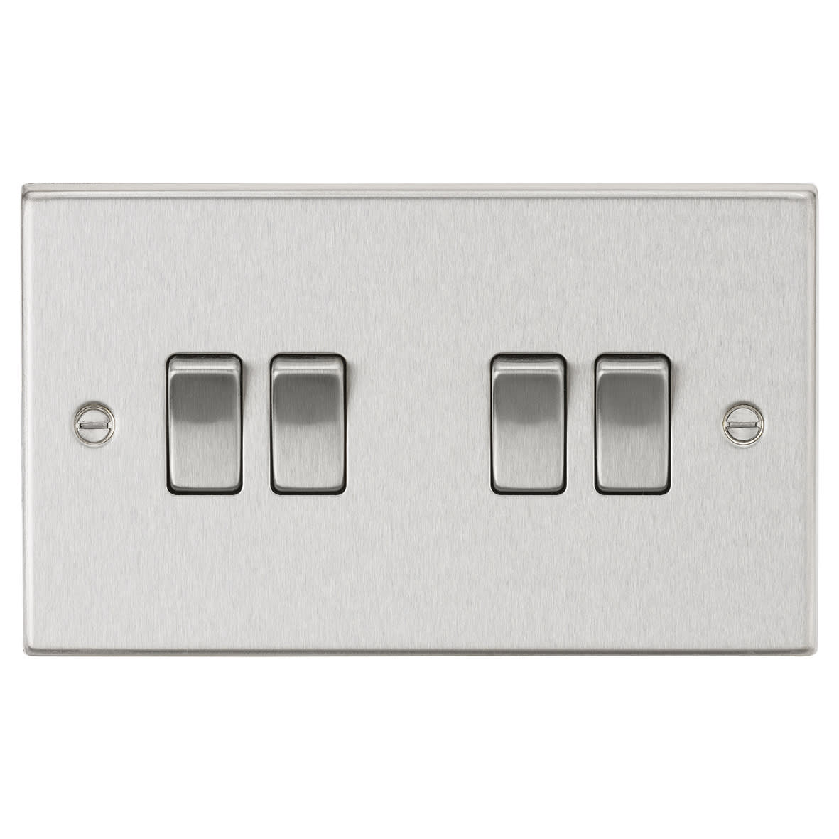10AX 4 Gang 2 Way Square Edge Plate Light Switch - Brushed Chrome