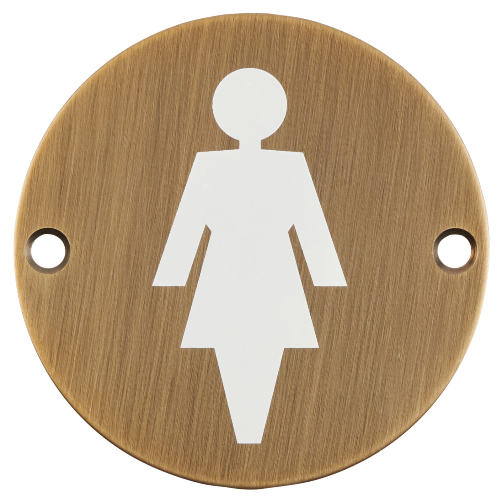 Ladies Toilet Door Sign - 75mm Diameter - Antique Brass