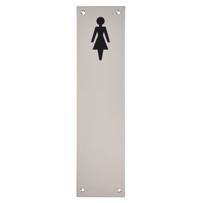 Finger Plate - Ladies Toilet Door Sign - 300 x 75mm - Polished Stainless Steel