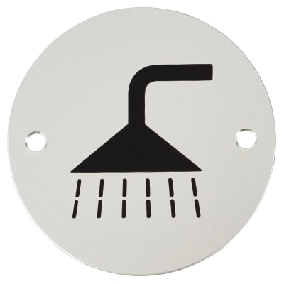 Shower Door Sign - 75mm Diameter - Satin Aluminium