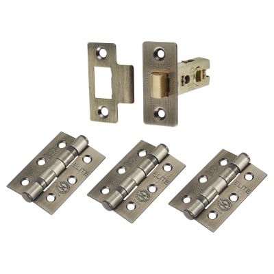 Tubular Latch Pack - 57mm Backset - 3 x Fire Rated Ball Bearing Hinges - Antique Brass 716693P