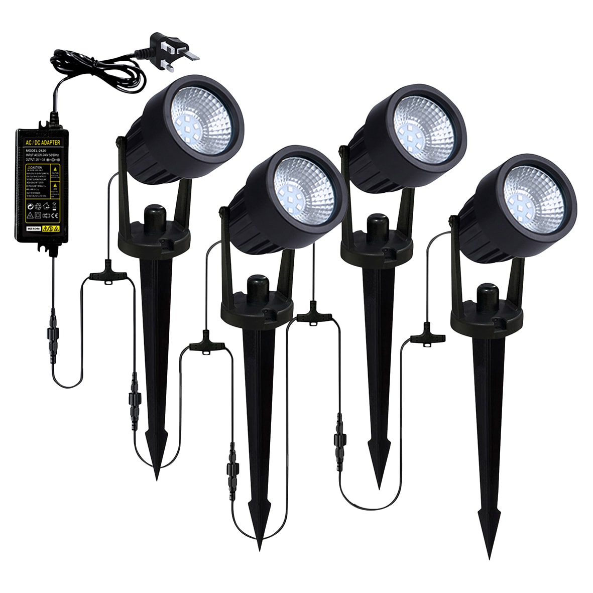 Forum Zink Lapin 3W LED Ground Spike Garden Light Kit - IP65 - 4000K Cool White - Black - Pack of 4 204304P