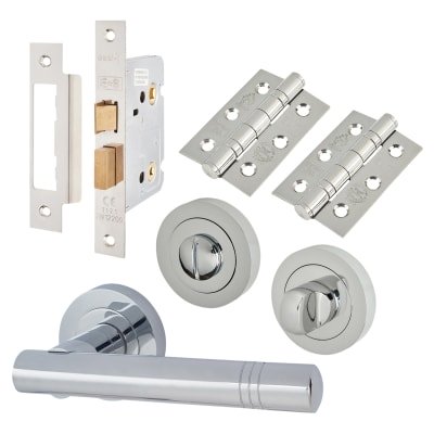 Polished Chrome Bathroom Lock Door Handles on Rose Pack - Dakota Range 274734P