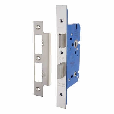 Architectural DIN Bathroom Lock - 85mm Case - 60mm Backset - Polished Stainless Steel 350418P