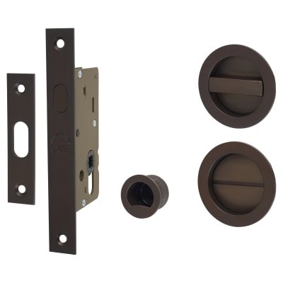 Round Flush Privacy Handle Set with Lock - Matt Bronze 972418P